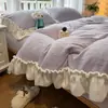 Juego de 4 Piezas de Leche Polar Gruesa Tallada 3D Estilo Princesa A-Class Encaje Cálido Corazón Femenino Polar Falso Tres Piezas