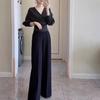 25928 Xin Da Ai Mei Yuan Outono/Inverno 2025 Novo Top Decote V Solto Estilo Preguiçoso Calça Reta Cintura Alta Emagrecedor