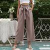 Bai Fen Zhi Yi Amazon Comercio Transfronterizo Más Vendido Pantalones de Cintura Alta Estilo Europeo y Americano para Mujer, Pantalones Acampanados Cortos de Color Sólido para Mujer