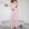 Conjunto de Pijama Rosa de Modal Cómodo de Manga Larga y Pantalón Largo 2026 Otoño Nuevo Europeo y Americano Ropa de Casa Transfronteriza para Mujer