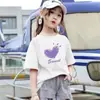 2161# Camiseta Casual de Algodón para Niña Manga Corta Estilo Occidental Suelta Verano 2025 Nuevo Estilo Niños Pequeños Tallas Mediana y Grande