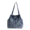 Bolso de Hombro de Gran Capacidad para Mujer 2026, Bolso de Tela, Bolso de Mano Casual Nuevo Versátil Estilo Japonés y Coreano, Moderno Bolso de Mezclilla para Viajes