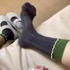 Calcetines nuevos de estilo miu para primavera y otoño calcetines de media pantorrilla para mujer bloques de color algodón suave y pegajoso encaje simple calcetines holgados femeninos