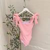 Estilo Ins Coreano High-End Fofo Menina Seios Pequenos Confortável Alças Largas de Ombro Simples Maiô de Uma Peça Maiô Feminino
