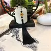 Venta Directa de Fábrica Colgante de Borla de Trébol de Cuatro Hojas Cloisonné Estilo Chino Hanfu Botón a Presión Línea Fina Borla Vertical Accesorio