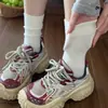 Meias Femininas de Algodão Puro Respiráveis e Resistentes a Odores para Primavera e Outono, Comprimento Médio da Panturrilha, Estilo Ballet, Meias Cinzas Largas para Combinar com Tênis de Pai, Estilo Básico