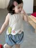 Roupas de Verão para Bebê Estilo Fino 2026 Novo Verão Estilo Coreano Roupas Infantis Conjunto de Colete T-shirt Macacão Jeans para Meninas