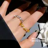 Luz Ondulada! Anel Aberto Torcido Onda de Zircônia, Anel de Dedo Indicador de Nicho de Luxo, Joia de Mão Exquisita de Luxo Leve para Mulheres
