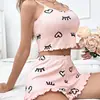 Conjunto Nuevo de Verano Estilo Europeo y Americano de Camisola y Shorts, Sexy Floral de Comercio Exterior Pijama para el Hogar para Mujer al por Mayor
