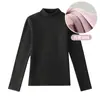 Ropa interior térmica de cuello alto medio para mujer, engrosada para invierno y forrada de forro polar, tejido térmico alemán, top ajustado de manga larga como capa base
