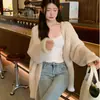Cárdigan de punto de lana sintética suave estilo coreano para mujer, nuevo otoño e invierno holgado, abrigo casual de punto para mujer con cuello en V y un solo botón