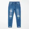 Ventas directas desde la fábrica de origen: Jeans rectos de cintura alta estilo europeo y americano para mujer, desgastados y de estilo vintage, pantalones largos casuales en stock