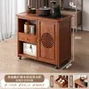 Mesa de Chá Móvel, Pequeno Gabinete Lateral de Mesa de Chá, Armário de Chá Doméstico para Sala de Estar, Mesa de Chá de Madeira Maciça, Com Aquecimento de Água Integrado e Preparo de Chá, Carrinho de Chá com Rodas