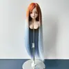 Pelucas para muñecas BJD de escala 1/3, 1/4, 1/6, cabello largo y liso en degradado naranja-azul con flequillo largo, suave y sedoso, fácil de peinar para el uso diario