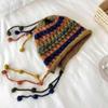 Gorro de Punto de Moda Otoño e Invierno con Orejeras Rayas Arcoíris para Mujer, Adelgazante, Tie-Dye, Bloques de Color, Gorro