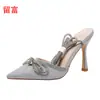 LiuFu En Stock Estilos Perennes Tacones Altos Europeos y Americanos de Moda Transfronterizos Tallas Grandes Zapatos de Mujer Tacones Altos Sexys con Pedrería