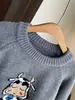 Suéter Tricot Jacquard Pesado Preguiçoso e Estiloso Blusa Tricô Gola Redonda Solta Emagrecedora Feminina 26 Outono Inverno Novo H100312