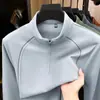 Moletom masculino com zíper parcial, gola semi-alta, casual esportivo para atividades ao ar livre, camiseta fina de manga longa para primavera e outono