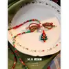 Colar Árvore de Natal com Laço para Mulheres, Corrente de Clavícula de Moda Exquisita e de Alto Padrão, Colar com Pingente Fresco e Doce