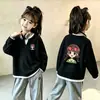 Top de punto gofre estilo coreano, imitación de dos piezas, manga larga para niñas, nuevo estilo primavera/otoño para niños medianos y grandes, versátil, elegante, capa base holgada