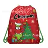 Bolsa de Tela No Tejida Wf063 Monstruo Peludo Verde Navideño Bolsa de Promoción de Regalo Monstruo Peludo Verde de Dibujos Animados Bolsa con Cordón Decorativa de Almacenamiento