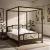 Cama de Cuatro Postes Doble con Marco Sencillo, Cama Estética Estilo Chino Nuevo, Diseño Estilo Song, Un Estilo, Dos Tipos