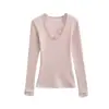 Camiseta de Manga Larga con Patchwork de Encaje Estilo Puro Deseo, Nueva de Otoño e Invierno, Cuello Profundo con Encaje de Pestañas, Base de Cachemira, Top Ajustado