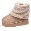 Amazon Calentadores de Pierna Tejidos de Suela Gruesa Botas de Nieve para Mujer 2025 Invierno Nuevo Estilo Mangas Calientes Forradas de Felpa Talla Grande Zapatos de Algodón 43