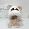 Chapéu e Cachecol Infantis Novo Estilo Coreano Quente Espessado Pelúcia Panda Fofo Super Fofo Chapéu com Proteção para Orelhas de Bebê Inverno