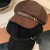 Sombrero Octagonal de Cabeza Grande para Otoño Temprano, Gorra de Periódico de Color Sólido para Mujer, Boina Elegante y de Moda con Ala Ancha
