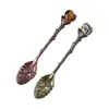 Venda Quente Transfronteiriça Cristal Natural Mini Colher de Amor Estilo Retrô Colher de Bronze Esculpida Colher de Sobremesa Colher de Sopa Presente