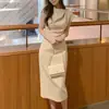 Corea del Sur-transfronterizo de alto nivel vestido moda temperamento cintura irregular cadera plisado vestido