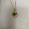 Collar de trébol de cuatro hojas de plata de ley 925 con calcedonia natural, cadena de clavícula vintage, colgante de diamante, joyería de jade de hielo alto de la marea nacional