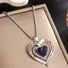 Colar de pedra de nascimento transfronteiriço europeu e americano para mulheres, pingente de colar de coração com pedra de nascimento em ouro rosa, colar em forma de coração cravejado de diamantes atacado