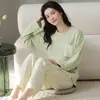 Pijama de algodão puro estilo coreano para mulheres, novo modelo 2026, manga longa e calça longa, 100% algodão, pode ser usado fora de casa, conjunto de roupa de casa de alta qualidade