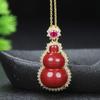 Accesorio de Calabaza de Cinabrio Natural con Colgante Incrustado de Arena Púrpura y Dorada Anillo Pendientes para Mujer Joyería Tendencia Nacional