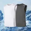 Chaleco de seda de hielo para hombre, moderno, delgado, transpirable, de secado rápido, deportivo, de ocio, chaleco ancho, ropa exterior, camiseta de manga corta y cuello redondo para hombre, verano