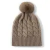 Chapéu de Cashmere para Mulheres, 100% Cashmere Puro de Cabra, Moderno, Simples, Versátil, Cor Sólida, Tricotado com Pom-Pom, Chapéu Quente