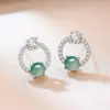 Pendientes de Plata de Ley 925 Chapada con Aguja de Plata, Jade Azul Natural, Cuentas Redondas de Jade, Diseño Estético de Lujo Ligero, Versátiles