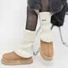 Meias Longas com Punho de Pelo Sintético de Visão, Aquecedores de Pernas de Tricô Espessos para Outono e Inverno, Estilo Lolita, Branco Creme, Protetores de Pés Quentes para Mulheres