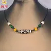 Collar de Agata Dzi Natural de Nueve Ojos Tibetano Genuino Blanco y Negro con Cadena de Cuero de Cuentas Cadena de Clavícula Original al por Mayor