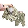 Conjunto de cárdigan con cremallera de primavera para niños, primavera y otoño, niños y niñas, mochila, chaqueta de manga larga con estampado completo de letras, conjunto de tres piezas moderno