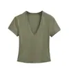 Nueva Camiseta Base Deportiva Adelgazante de Corte Ajustado, Top Corto a la Cintura, 26 Primavera/Verano Fresco de Cuero con Cuello en V de Manga Corta con Hombro Normal para Mujer