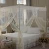 Mosquitera con cortina de cama de tres puertas, nueva, de tela rosa, de acero inoxidable, para estudiantes, transpirable, con parte superior cuadrada