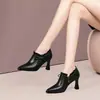 Sapatos femininos de salto alto com bico fino e corte profundo para combinar com saias, salto grosso, nova moda 2026, laço, sapatos femininos versáteis para primavera e outono