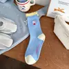 Calcetines de media pantorrilla bordados de dibujos animados Kt para mujer, calcetines holgados lindos estilo japonés, costura sin costuras, estilo coqueto, calcetines estilo escolar