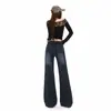 Calça Flare Vintage MY& para Mulheres, Novo Estilo Outono e Inverno, Emagrecimento e Disfarce, Elástica, Calça Flare Não Apertada, Azul
