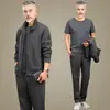 Roupa esportiva para meia-idade e idosos Masculino Primavera e Outono Roupas casuais Jaqueta de pai Roupas de meia-idade Outono plus size Conjunto de três peças