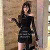 952 # Nuevo de Principios de Otoño Puro Lujoso Sexy Conjunto de Dos Piezas Malla Transparente Manga Larga Ajustado Top Interior con Copas