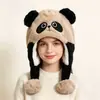 Gorro de panda para niños con orejas móviles, gorro grueso de felpa con protección para los oídos para otoño e invierno, lindo gorro cálido de dibujos animados para niños y niñas